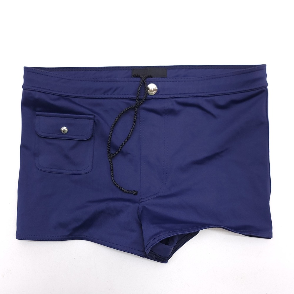 Prada Mens Navy Blue Square Cut Swim Trunks Italy Size 46 Flap Pocket Drawstring